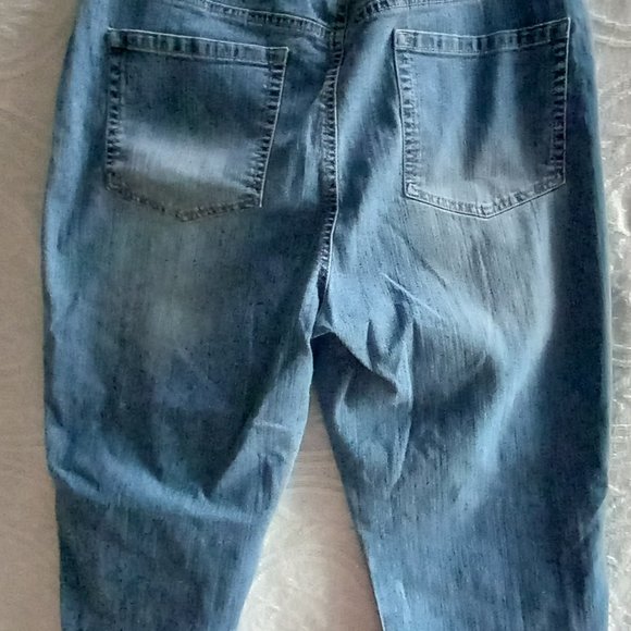 Gloria Vanderbilt Amanda Sz 14 Embroidered Cropped Med Wash Denim Jeans  T-326 - Picture 6 of 6